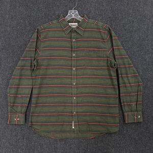 Mountain Khakis Flannel Shirt Men's Large Green Striped Button Front Pocket